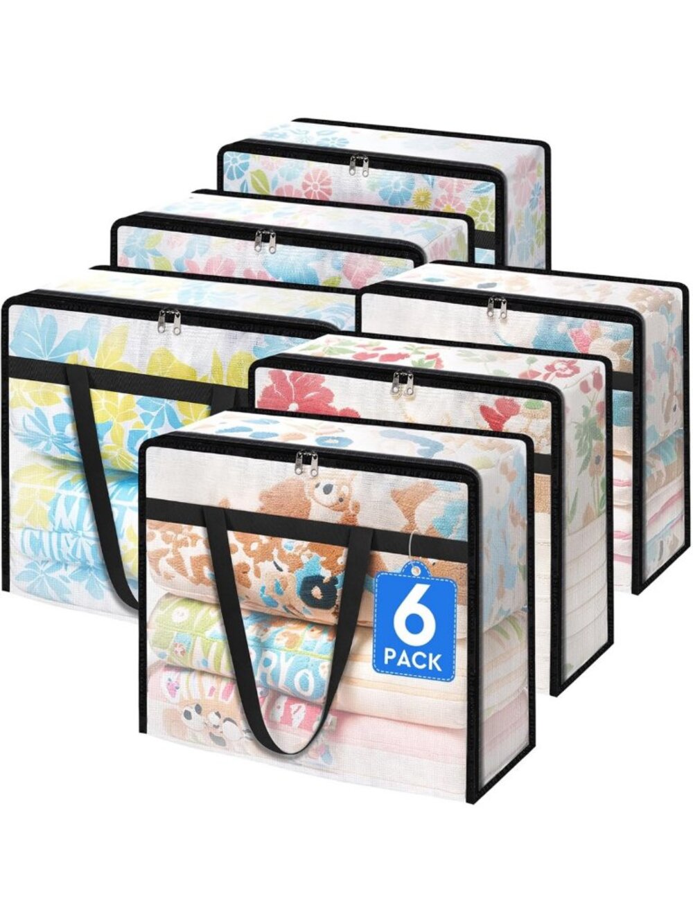 6 Pack Clear Storage Bags for Bedding, Comforters & Clothes - 60L Space Saver